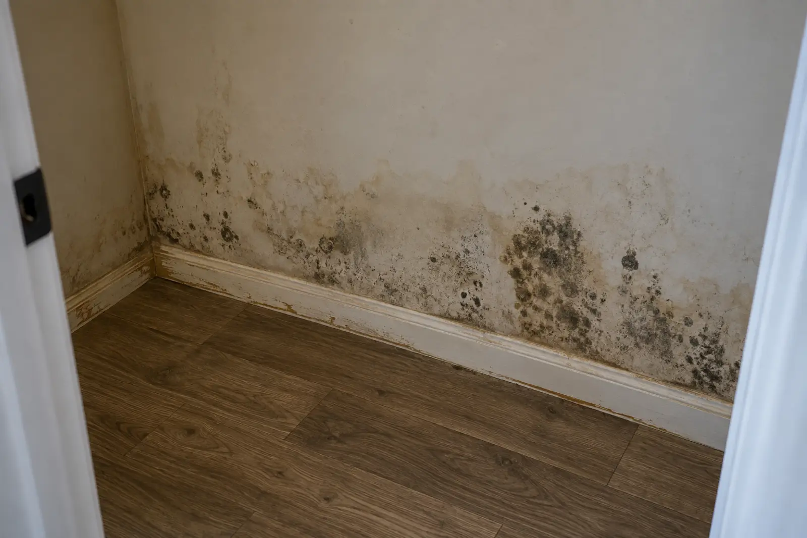 Mold growing on the lower part of a closet wall